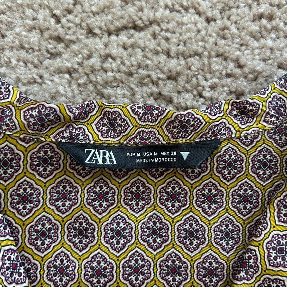 Zara Brown Patterned Button-Up Geometric Patterned Pajama Top Blouse Size Medium - Picture 8 of 11